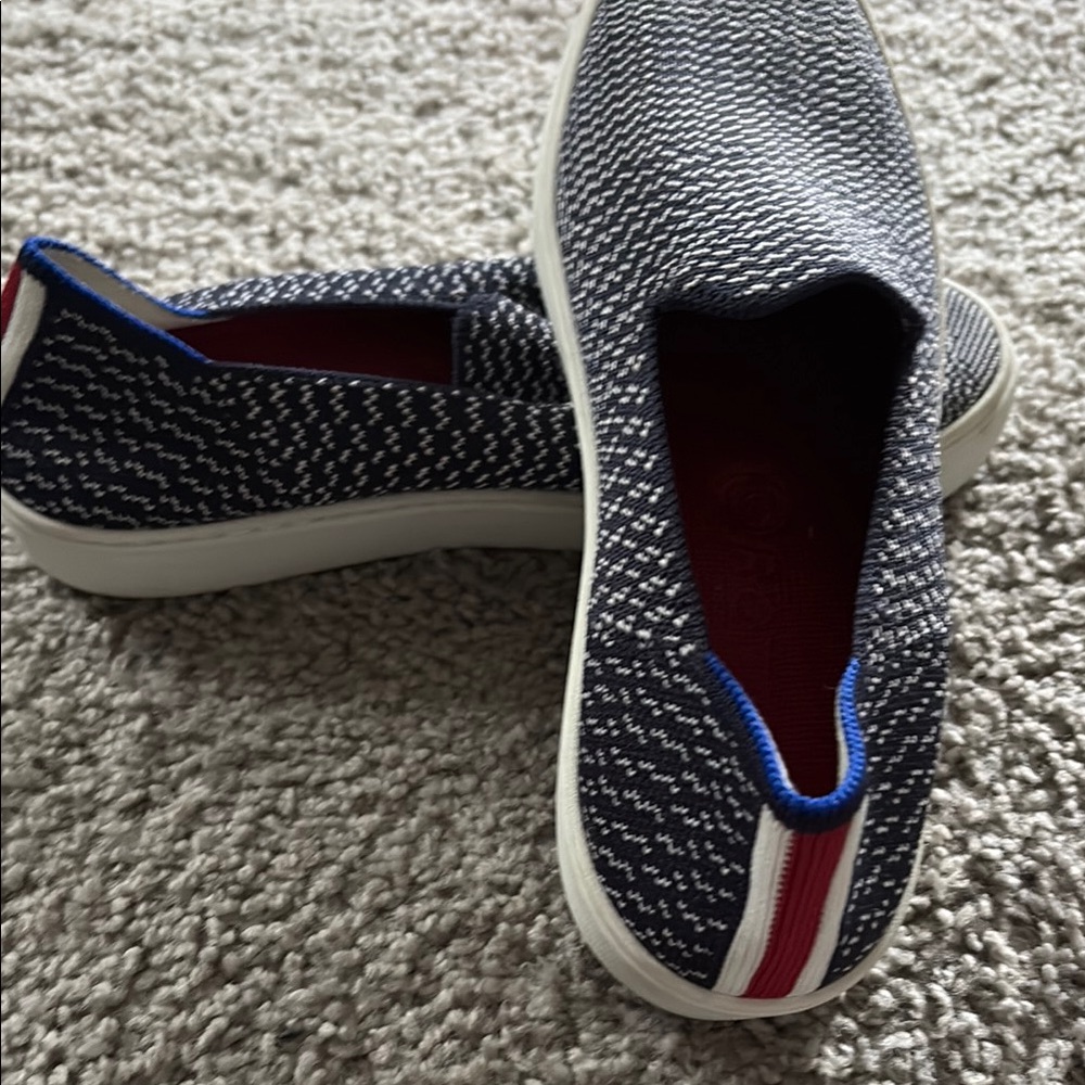 Rothy's Blue and White Knit Slip-Ons